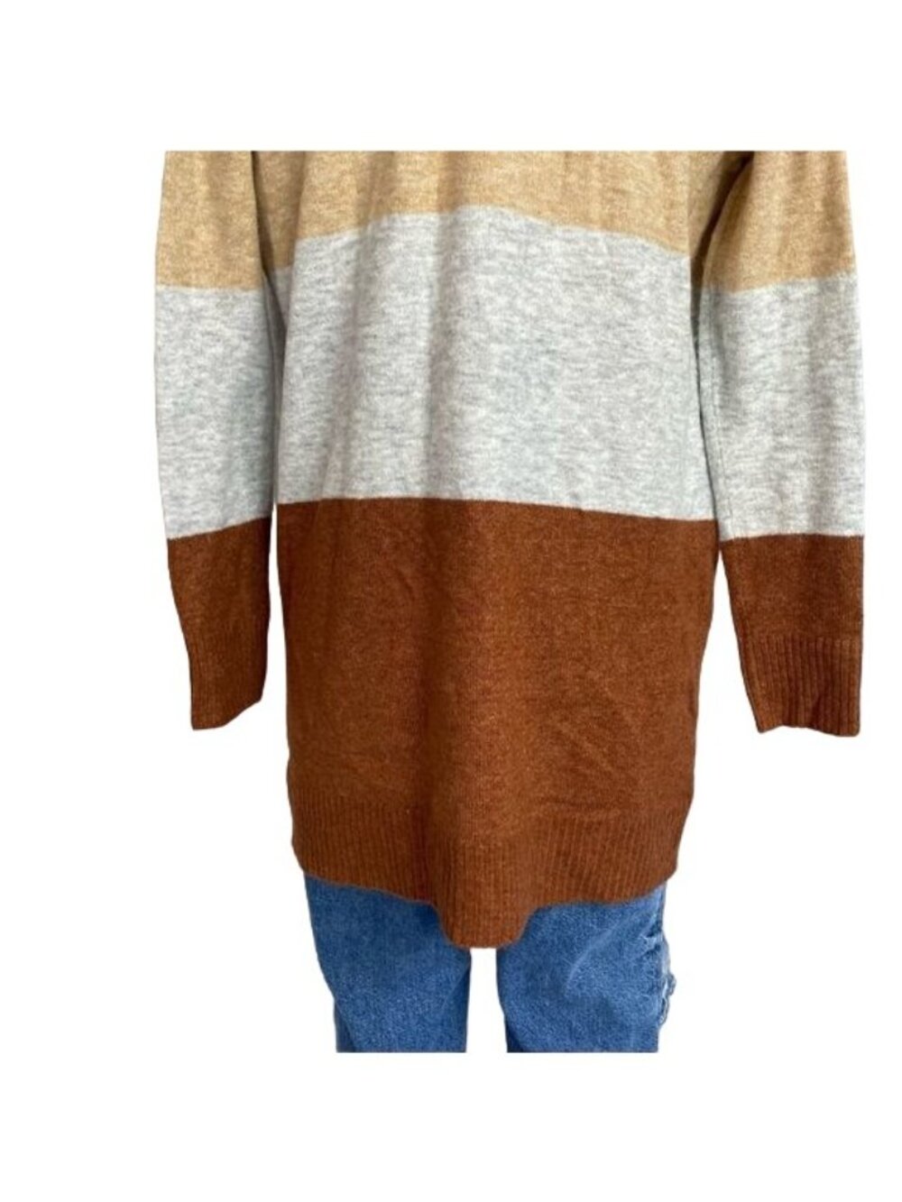 A New Day Colorblock Open Front Cardigan XS Beige Gray Brown Pockets Lightweight - Picture 9 of 10